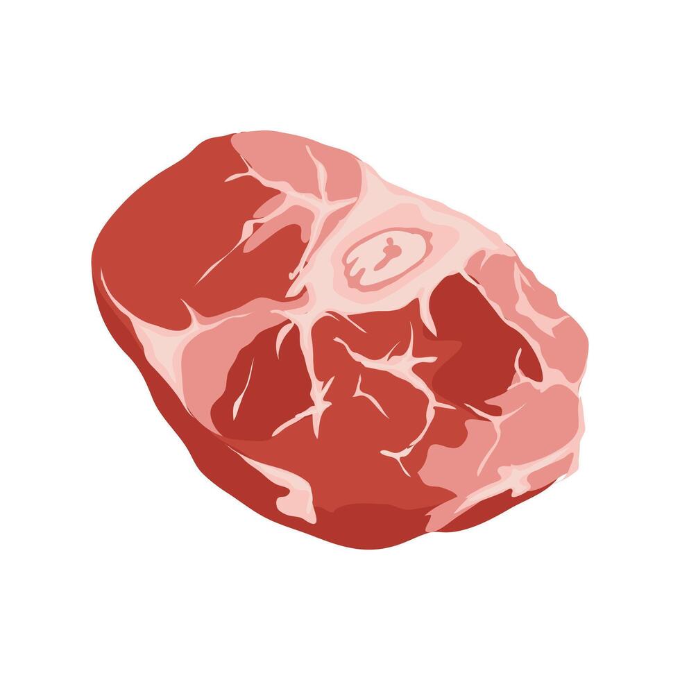 Steak meat in flat design. Raw meat piece with bone, butchery product menu. illustration isolated. vector