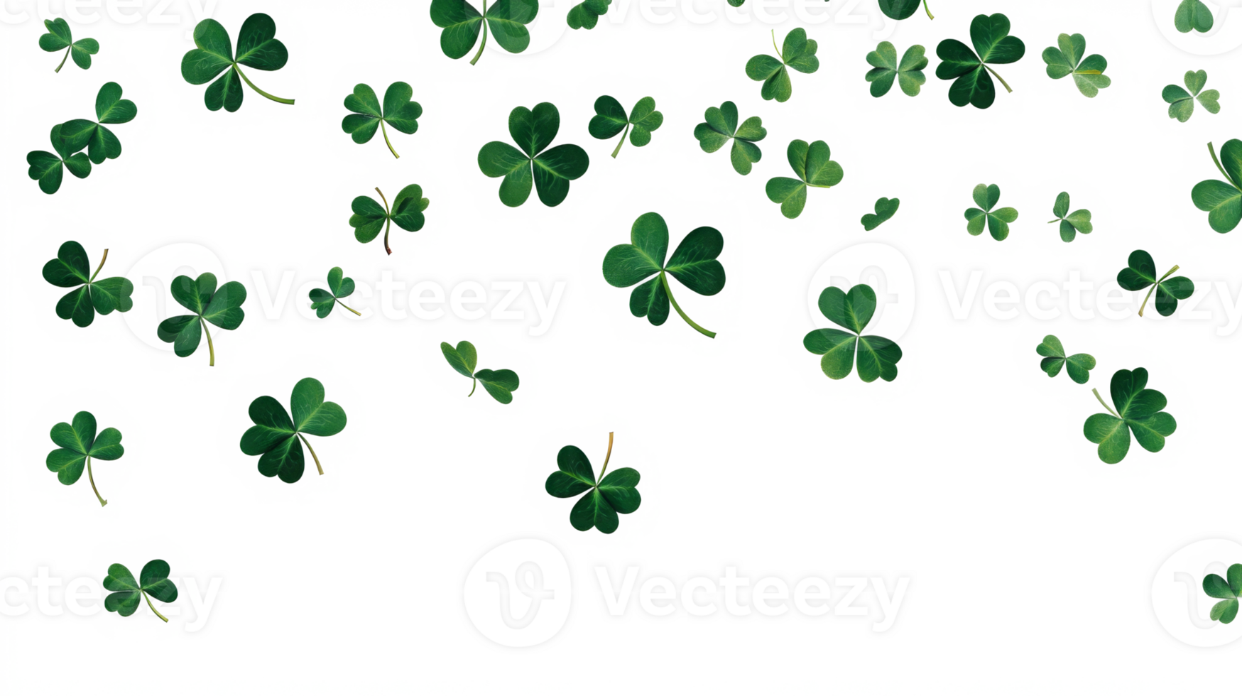 A Collection of Green Shamrocks Scattered Across a White Background with some space on the bottom png