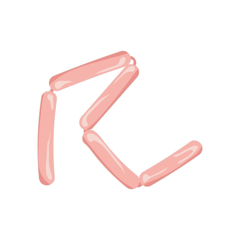 Pink boiled sausages in flat design. Fresh cookery product, butchery menu. illustration isolated. vector