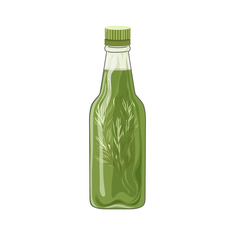 Green sauce in bottle in flat design. Flavouring condiment with herbs. illustration isolated. vector