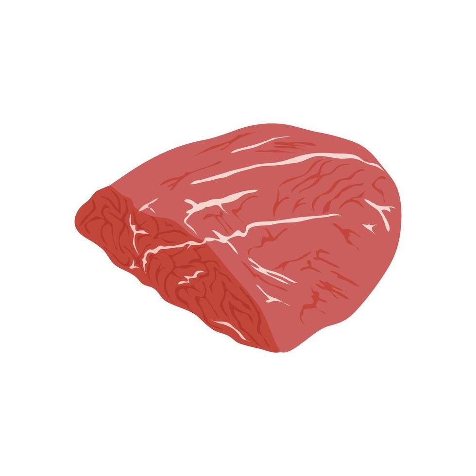 Red beef meat in flat design. Fresh uncooked fillet cut, butchery menu. illustration isolated. vector