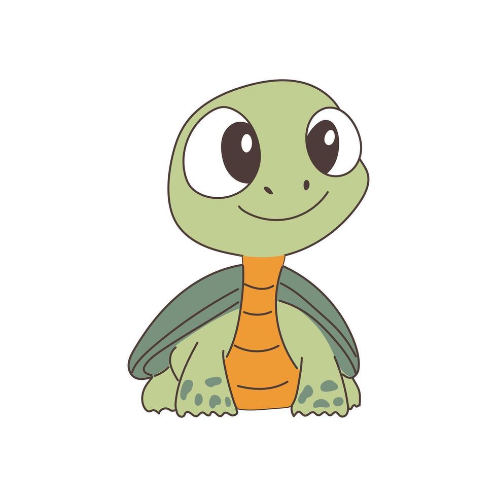 Cute domestic turtle in flat design. Friendly baby tortoise, reptile pet. illustration isolated. vector