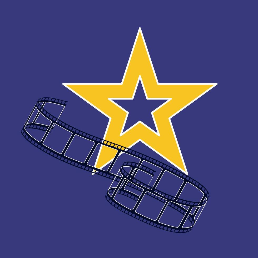 Cinema strip with star in flat design. Cinematography and Hollywood signs. illustration isolated. vector