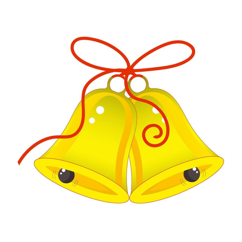 Two bells with a red ribbon on a white background. vector