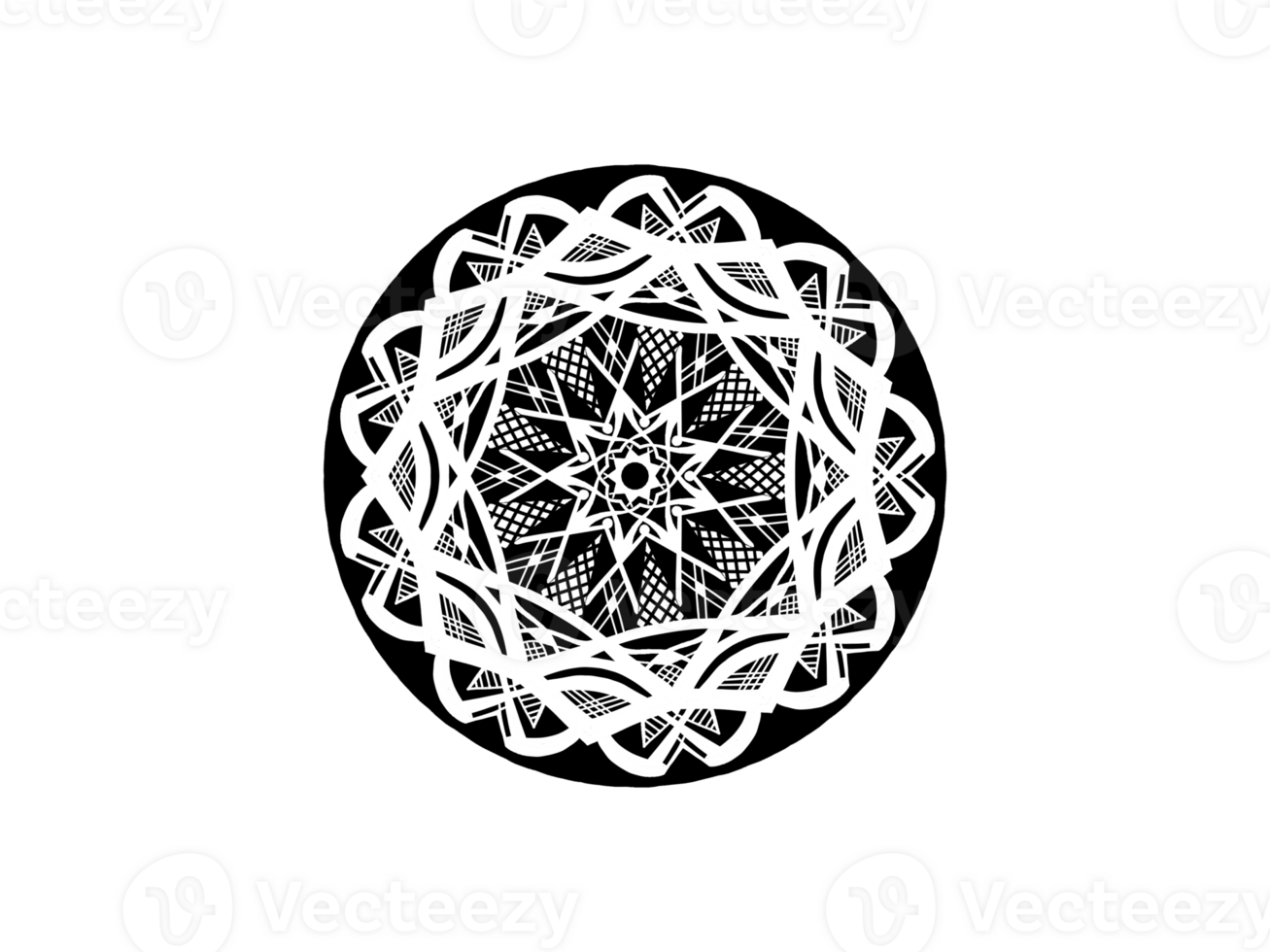 A circular, symmetrical geometric design composed of intricate hatching and linear patterns in black ink on a white background. png