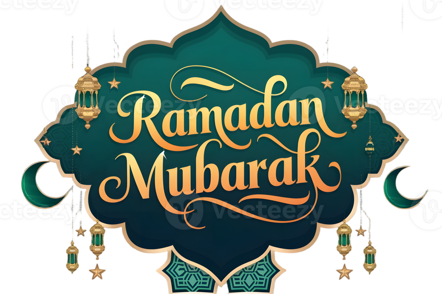 Ramadan Mubarak greeting with green lantern png