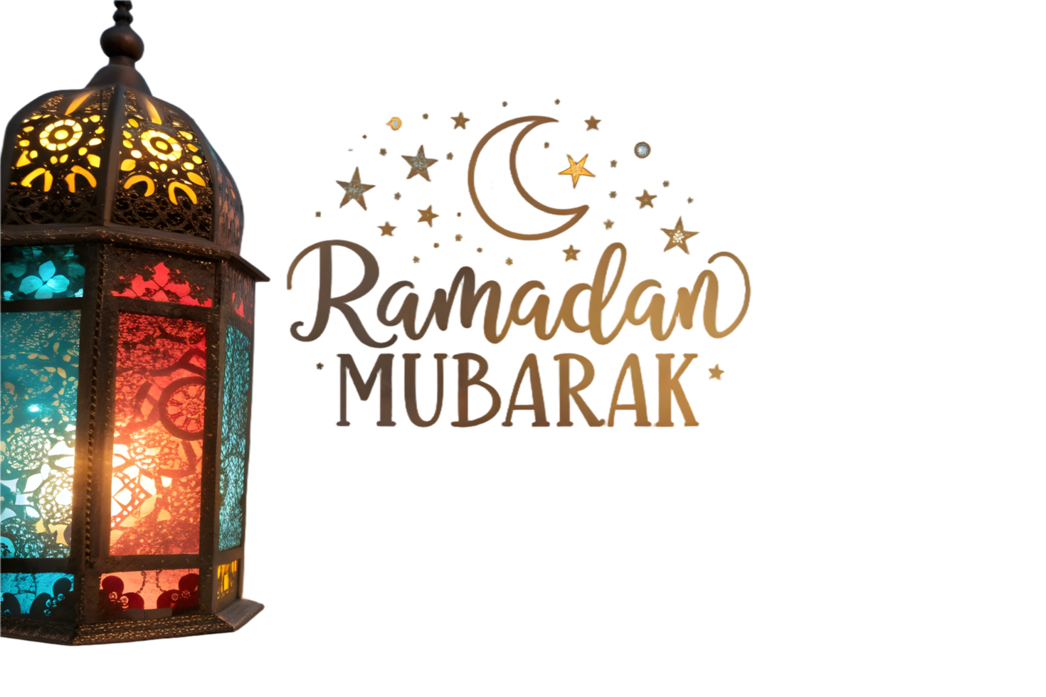 A colorful lantern with Ramadan Mubarak text png