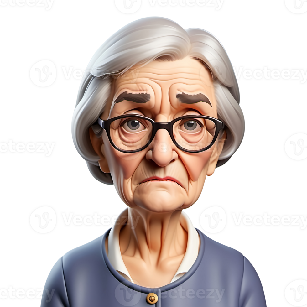 emoji sad grandmother, on isolated background png