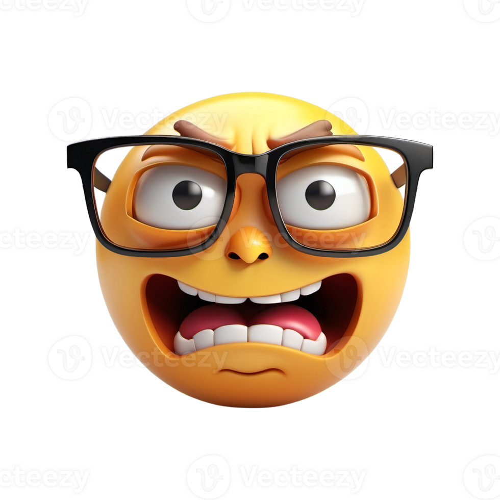 Angry emoticon with glasses emoji 3d smiley face onisolated background png