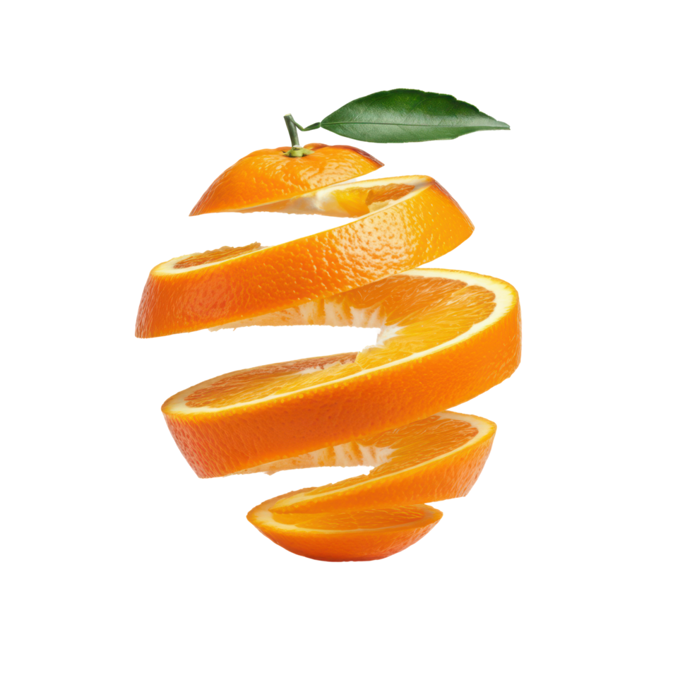 Citrus slices with a single leaf, set on a transparent background. png