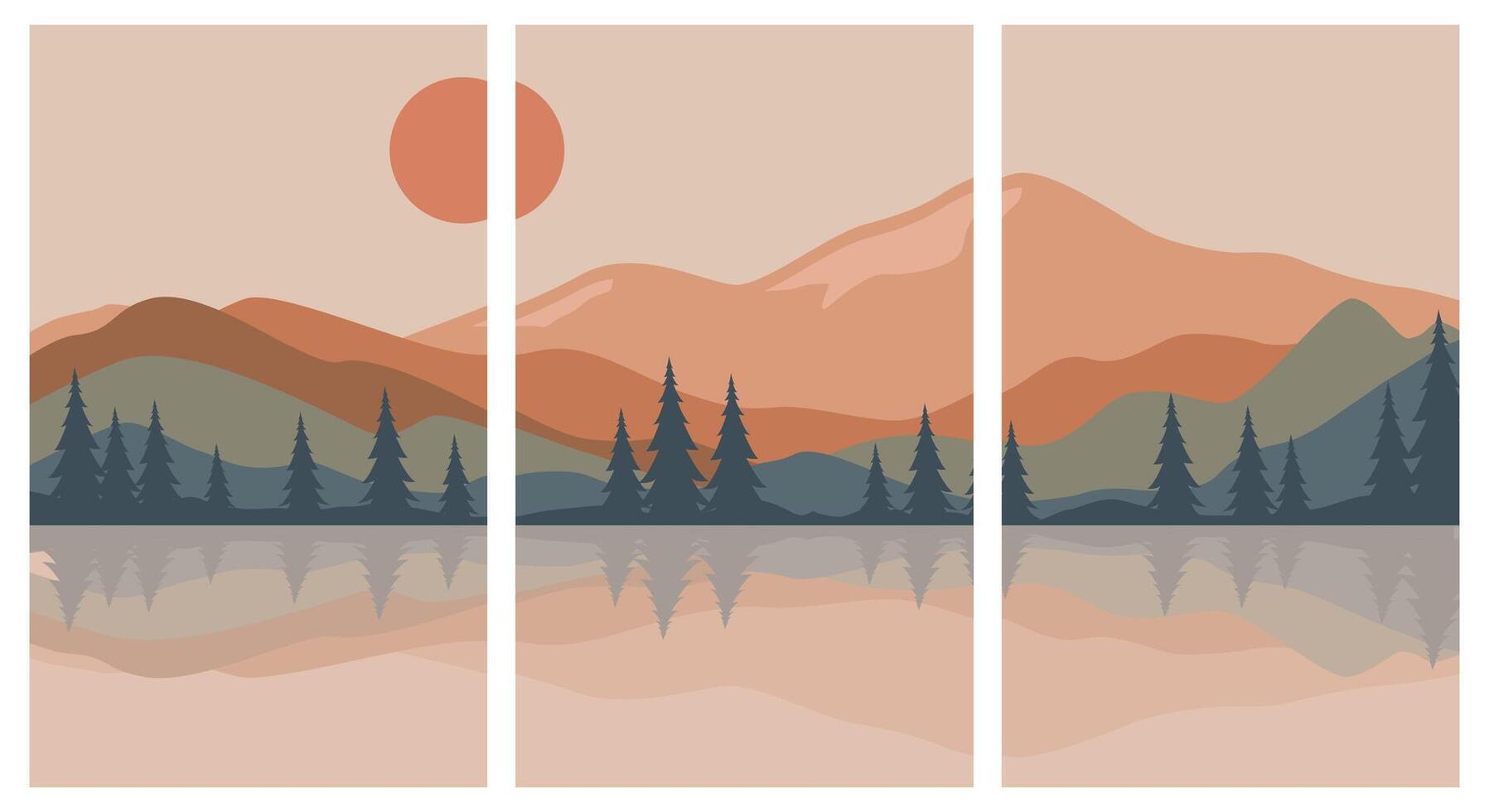 set of poster mountain nature with view of lake illustration design vector