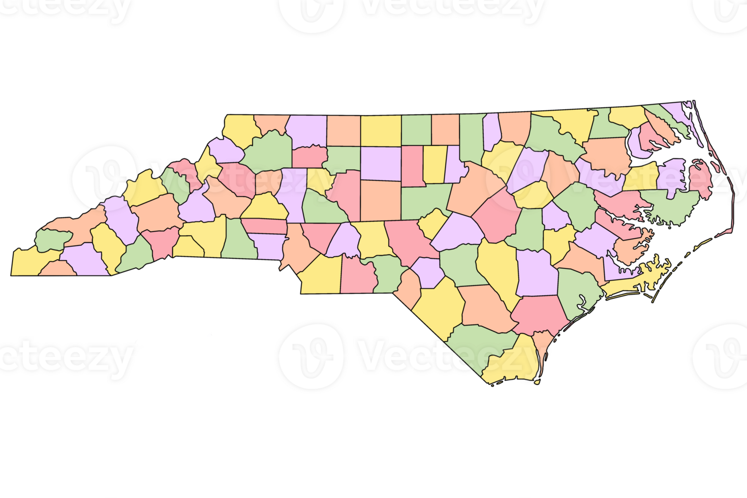 North Carolina administrative map. counties map of North Carolina with color, blank Map, empty map of North Carolina png
