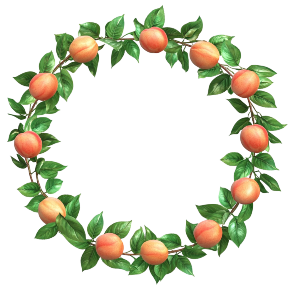 Peach Wreath with Leaves and Fruit png