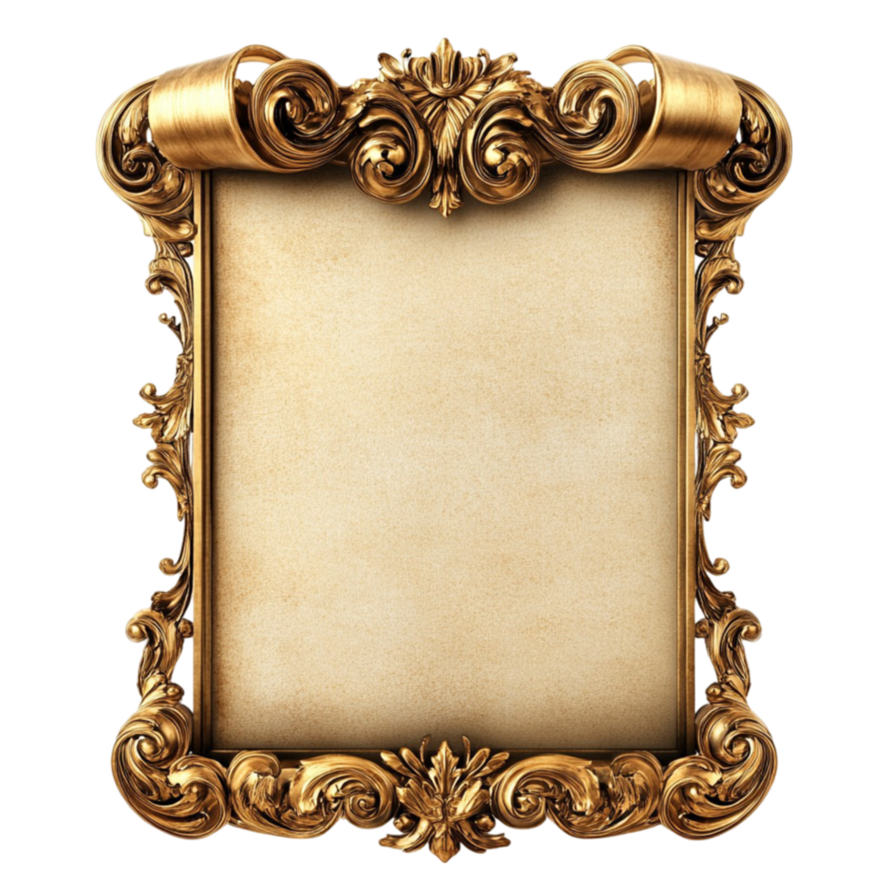 Golden Scrollwork Frame on Transparent Background png