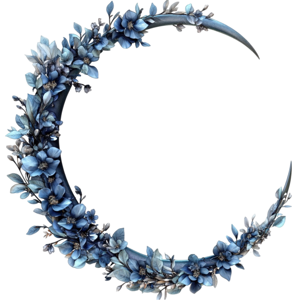 Blue Flower Wreath Around the Moon png