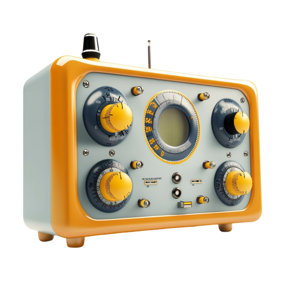 Old Radio with Yellow and Orange Buttons png