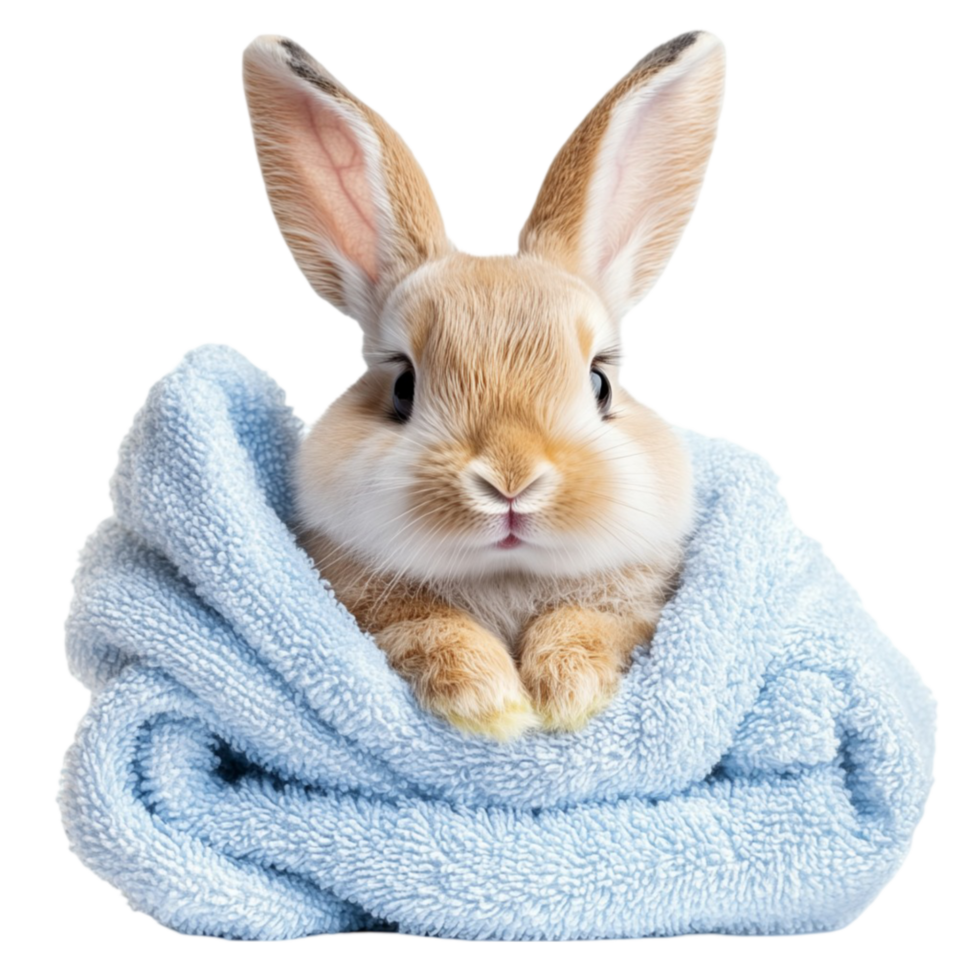 Cute Little Rabbit Wrapped in Blue Towel png