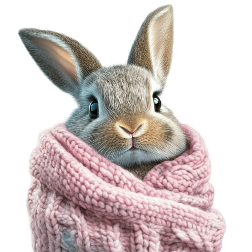 Cute Rabbit Wearing Pink Scarf png