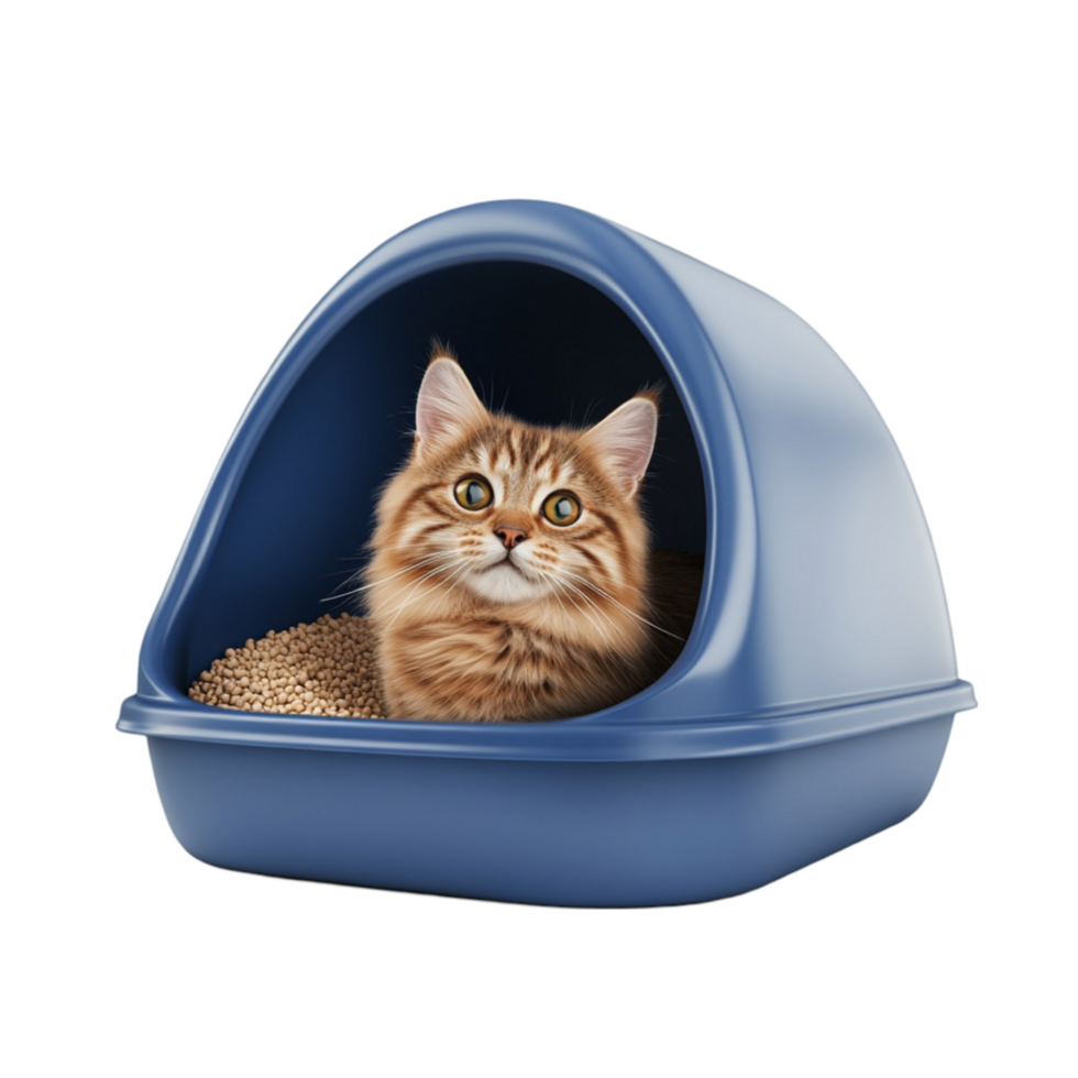 Cat in Litter Box Looking Up png