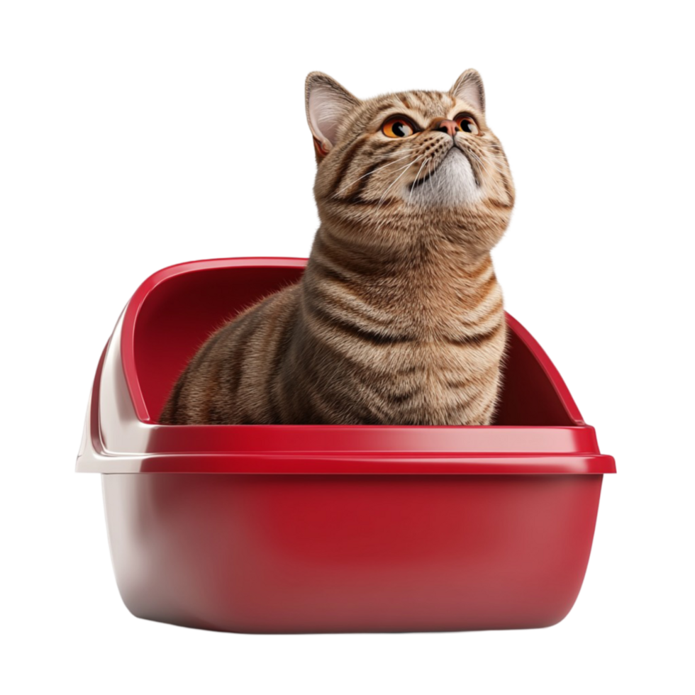 Cat Sitting in Red Litter Box png