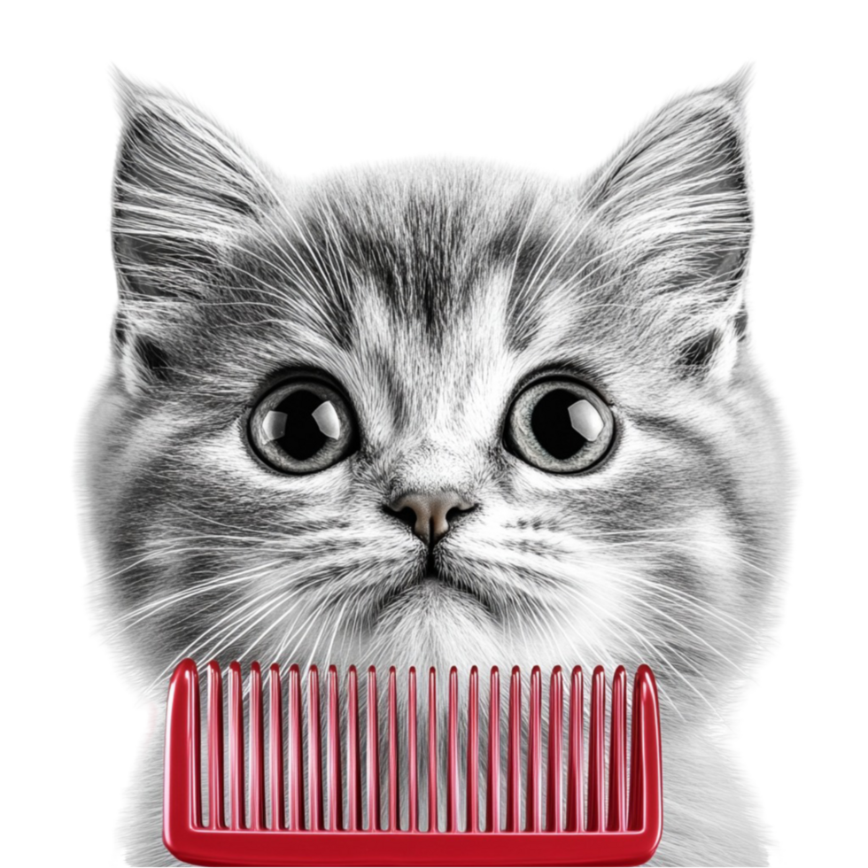 Cat with Comb on Transparent Background png