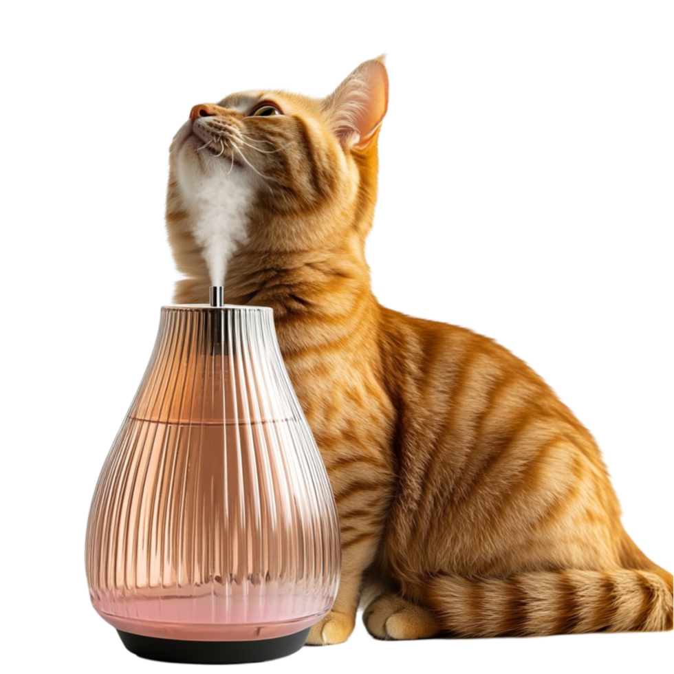 Cat Sitting Next to Humidifier png