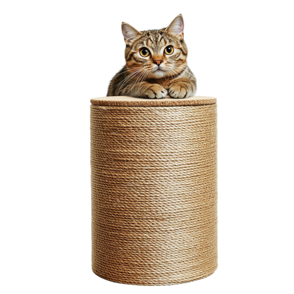 Cat Sitting on a Roll of Twine png