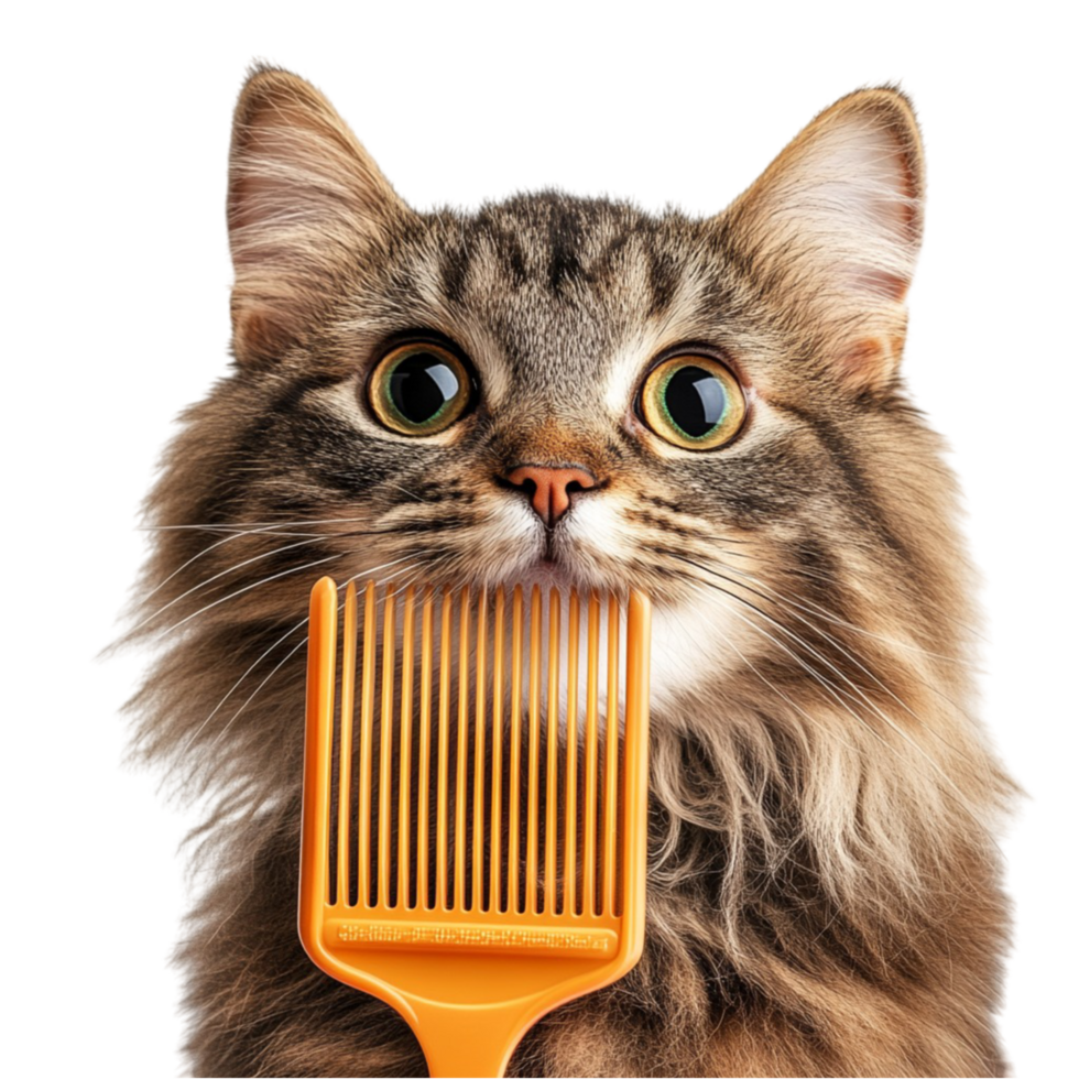 Cat Holding Comb in Its Mouth png