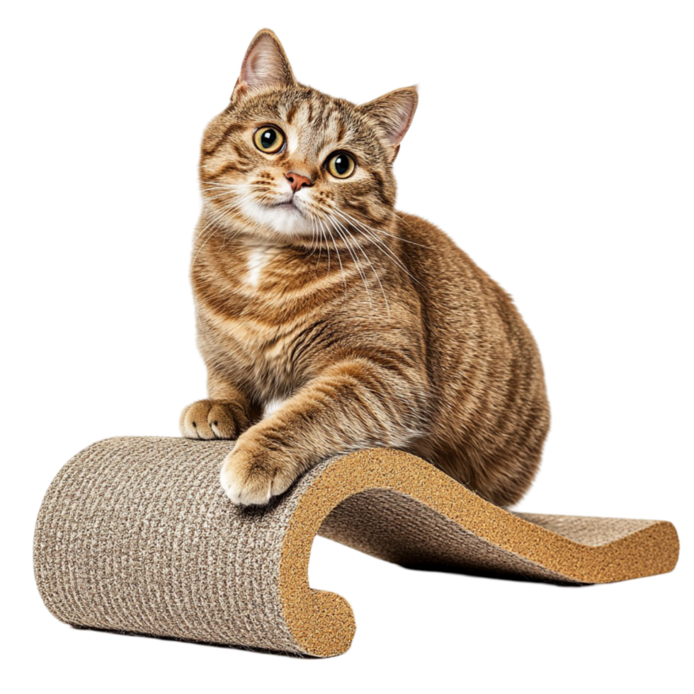 Cat Resting on Scratching Post Top png