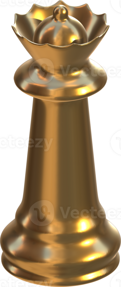 Chess Queen Piece Golden 3D Render Transparent Background Top View png