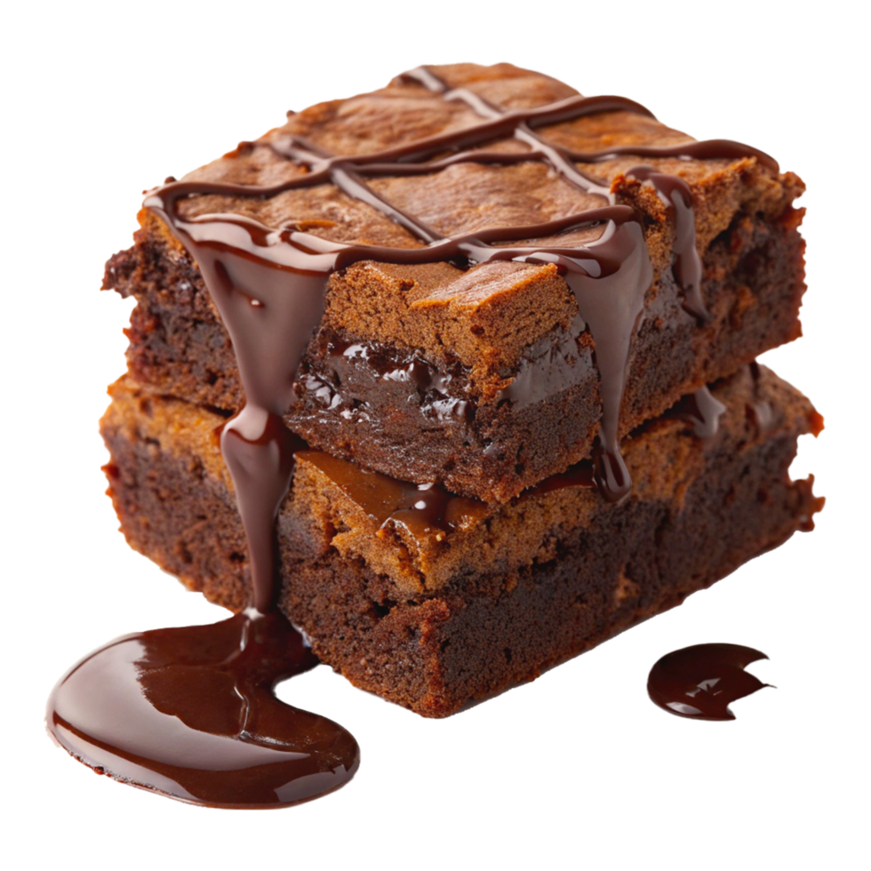 Decadent Chocolate Brownies with Gooey Chocolate Drizzle and Glossy Ganache Close Up Photography png