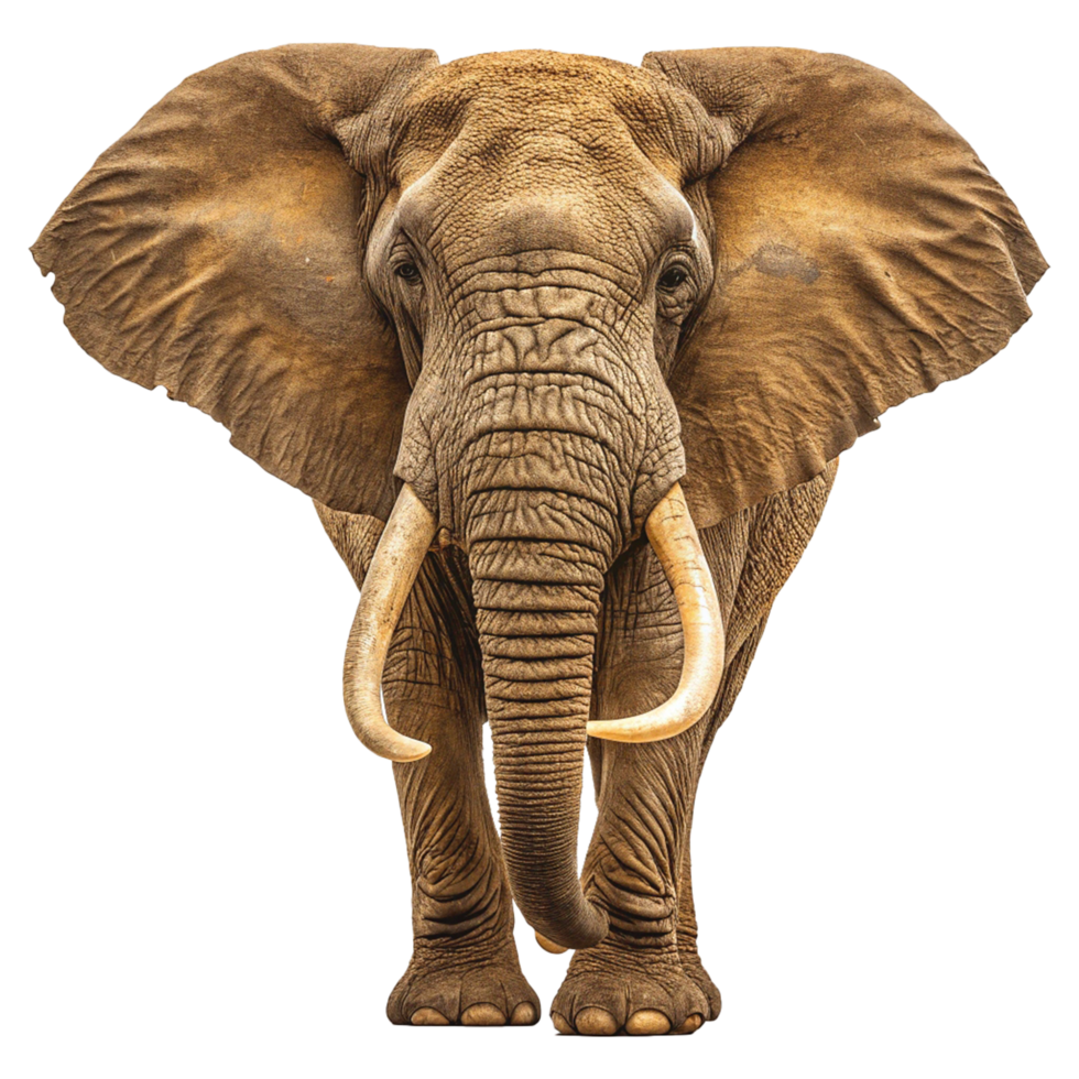 Majestic African Elephant Front View Large Ears Long Tusks Ultra Realistic Wildlife Photography png