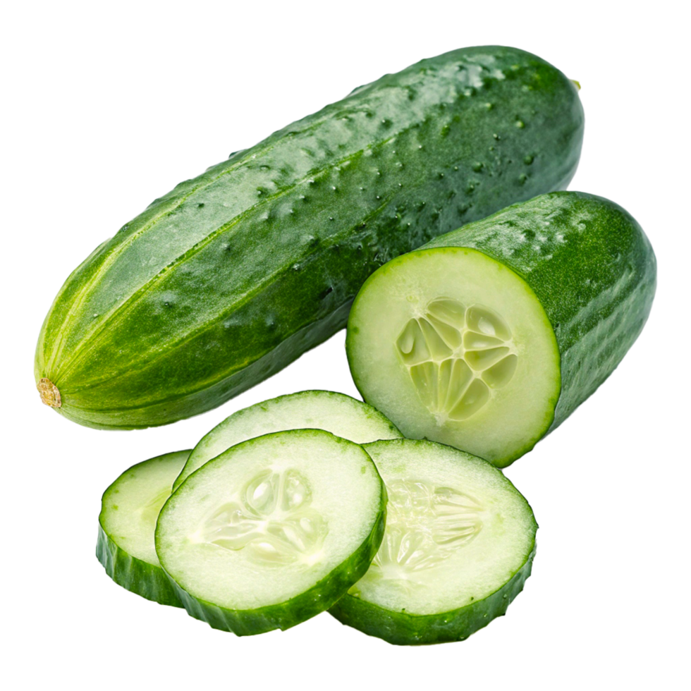 Fresh Cucumbers Whole and Sliced with Crisp Green Texture in High Resolution Food Photography png