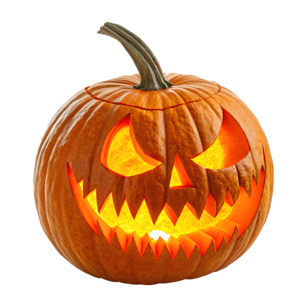 Halloween Jack-o'-Lantern with Glowing Eyes and Menacing Grin png