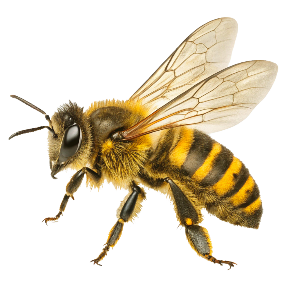 Macro Photograph of a Honey Bee with Detailed Anatomy on White Background png