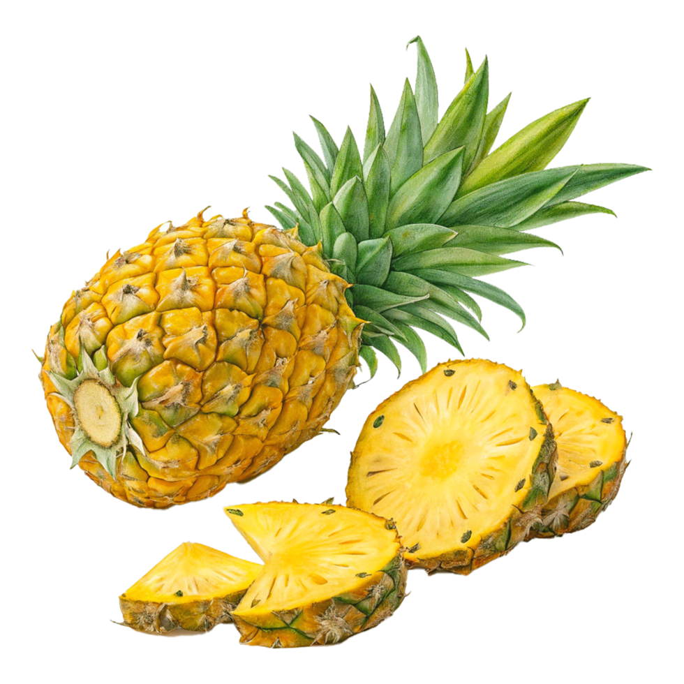 Realistic Watercolor Pineapple with Vibrant Yellow and Green Details in Botanical Art png