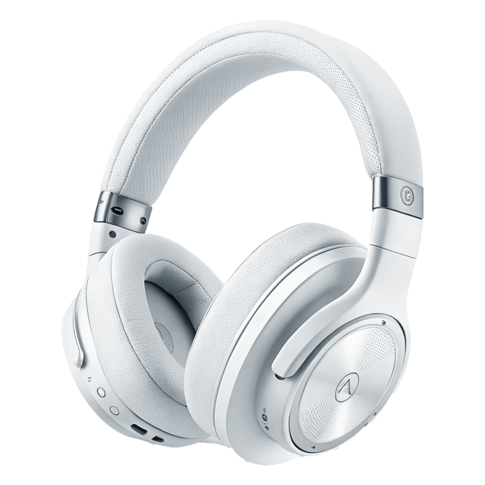 Sleek White Wireless Headphones Premium Audio Bluetooth Noise-Cancelling Gear png