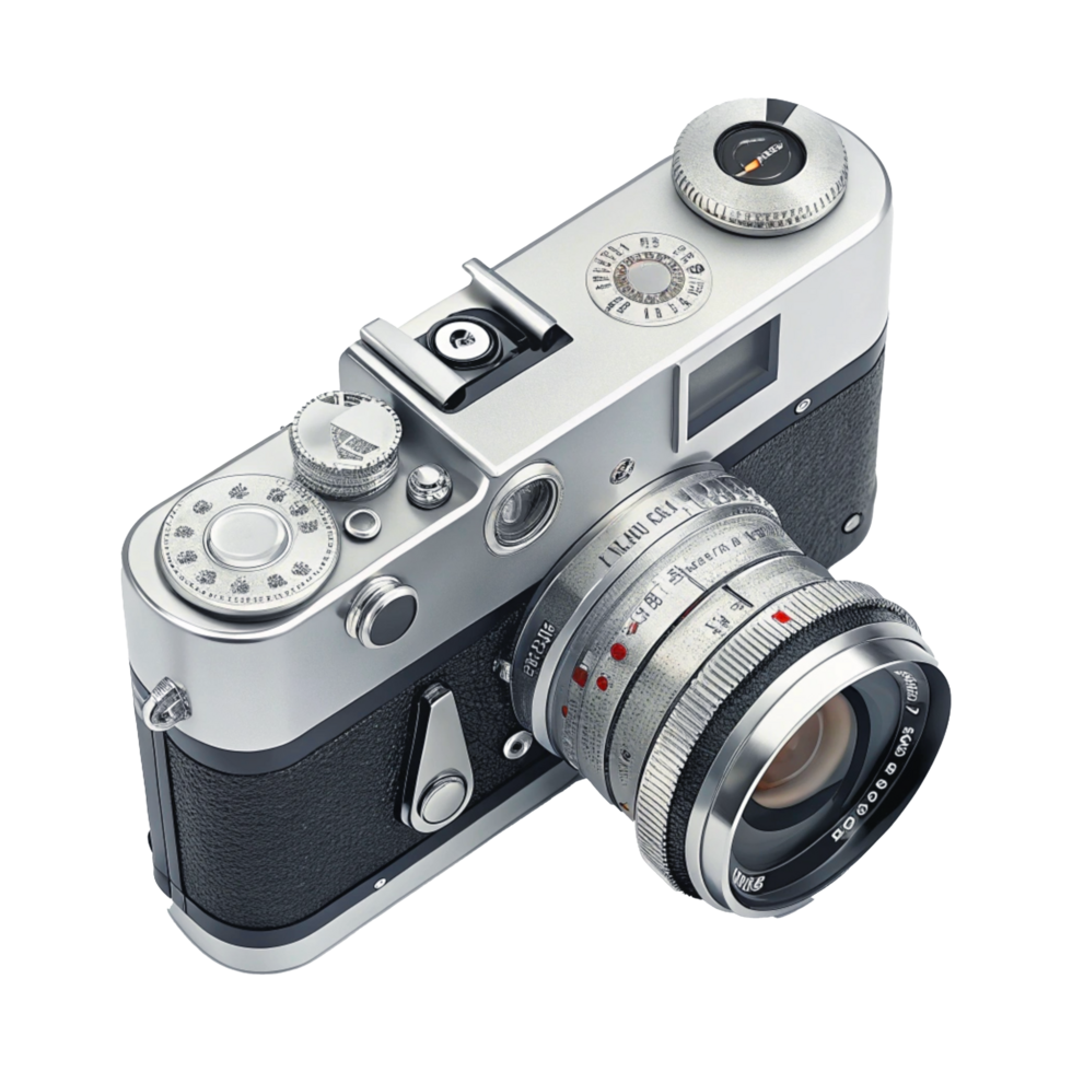 Vintage Rangefinder Camera 35mm Film Silver and Black Leica Style Professional Gear png