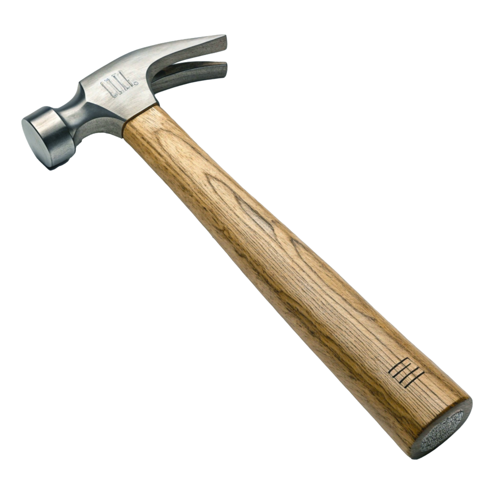 Realistic Claw Hammer with Wooden Handle and Steel Head Carpentry Tool png