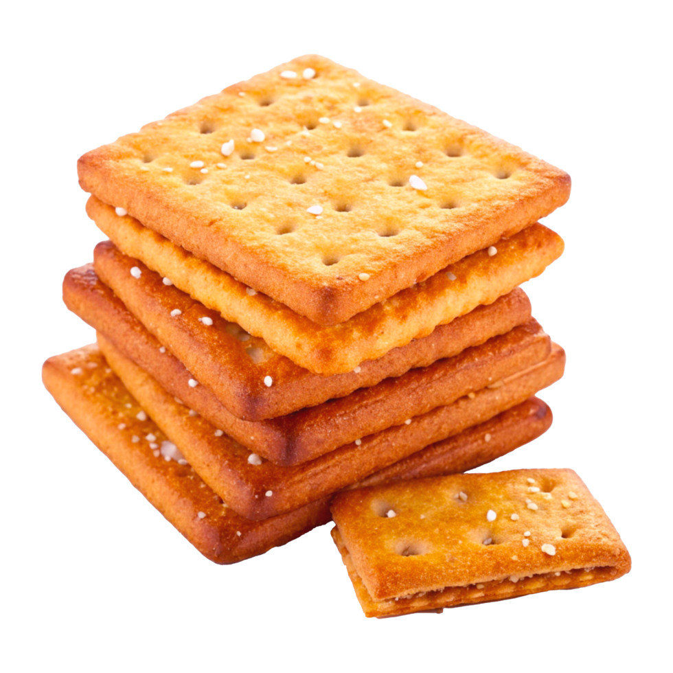 Crispy Square Crackers Stacked with Golden Brown Color and Perforated Surface png