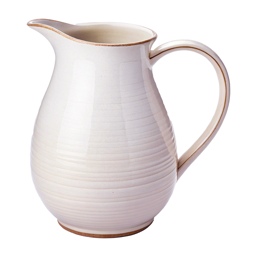 Elegant Ceramic Pitcher with Ribbed Texture and Golden Rim for Farmhouse Decor png