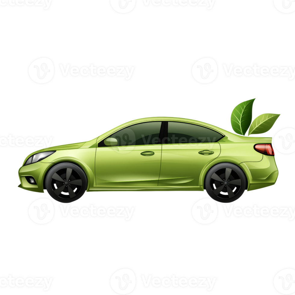 Green Eco Friendly Car With Leaves On The Trunk png