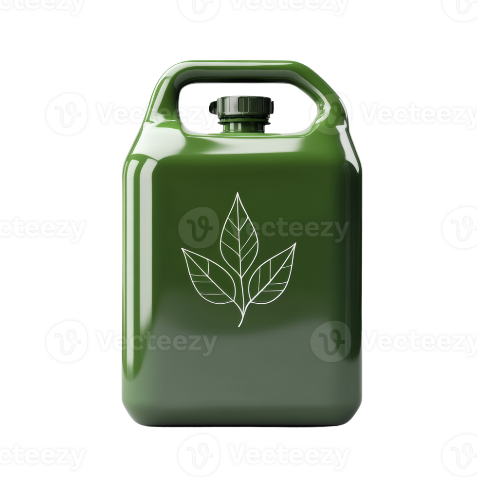 Green fuel container with leaf design signifying eco friendly fuel png