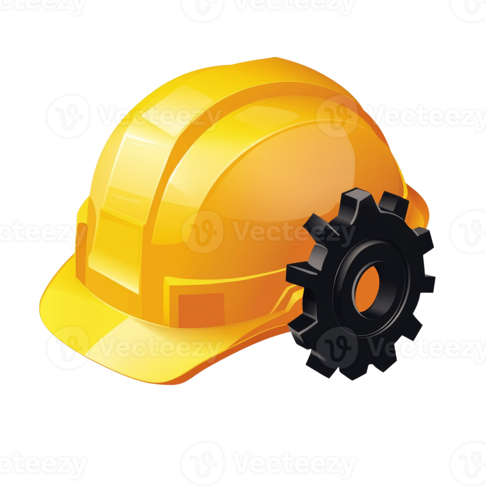 Yellow Hard Hat and Black Gear Illustrative Image png