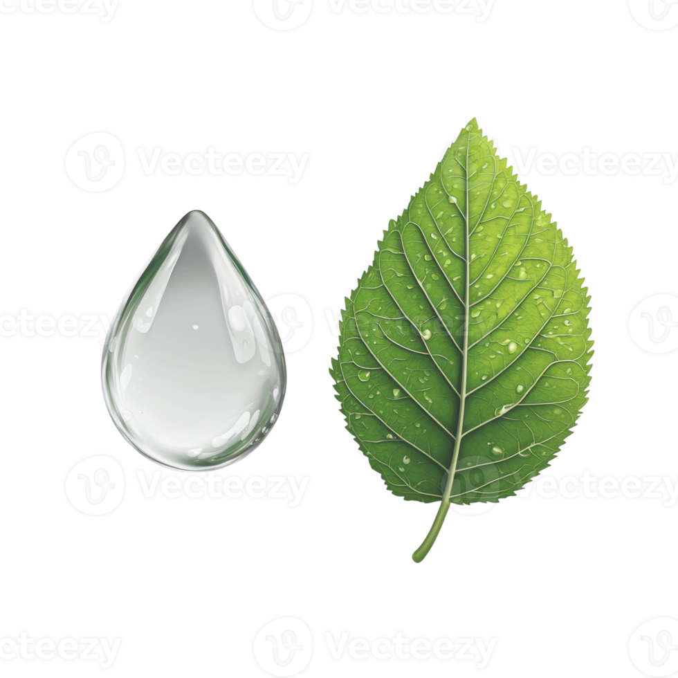 Dewdrop and Green Leaf on White Background png