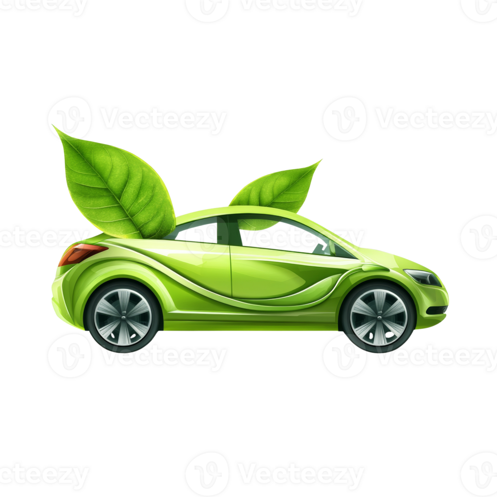 Green Eco Friendly Car With Leaves On Top png