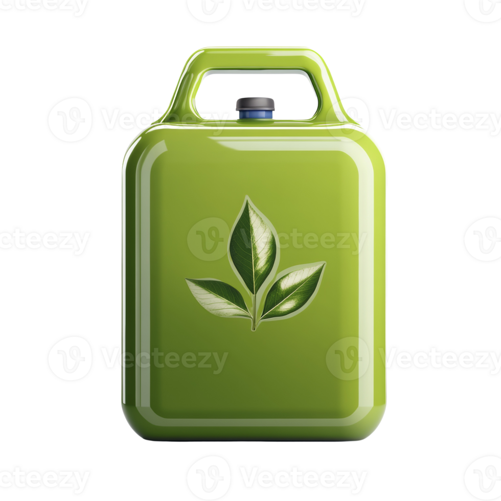 Green Biofuel Container With Leaves Design png