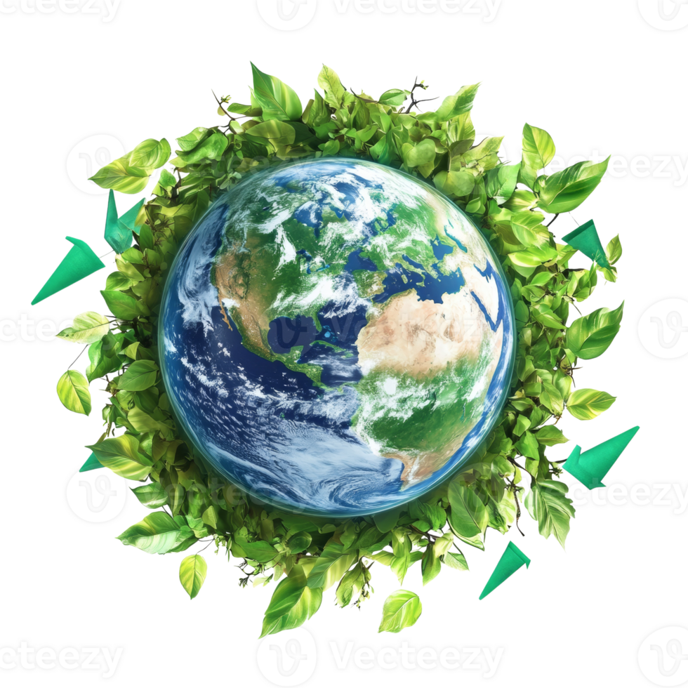 Earth Encircled by Lush Green Foliage and Arrows png