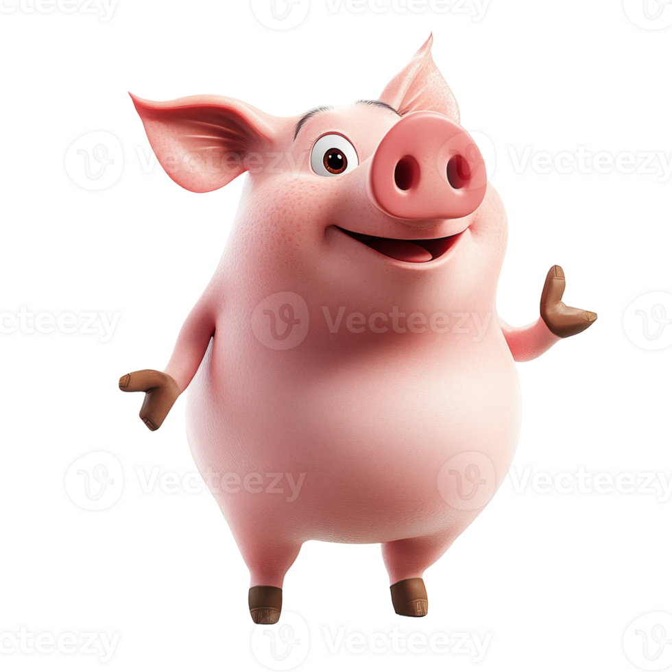 A cheerful cartoon pig presents something joyfully png