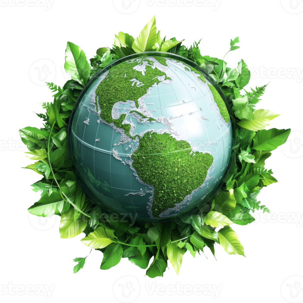 Green Earth Globe Surrounded By Lush Tropical Foliage png